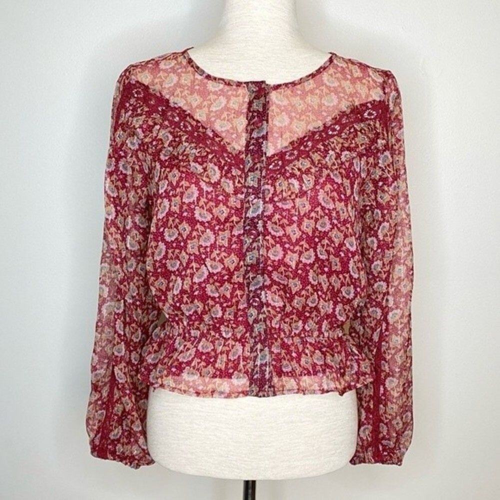 American Eagle Boho Floral Lace Cropped Top S